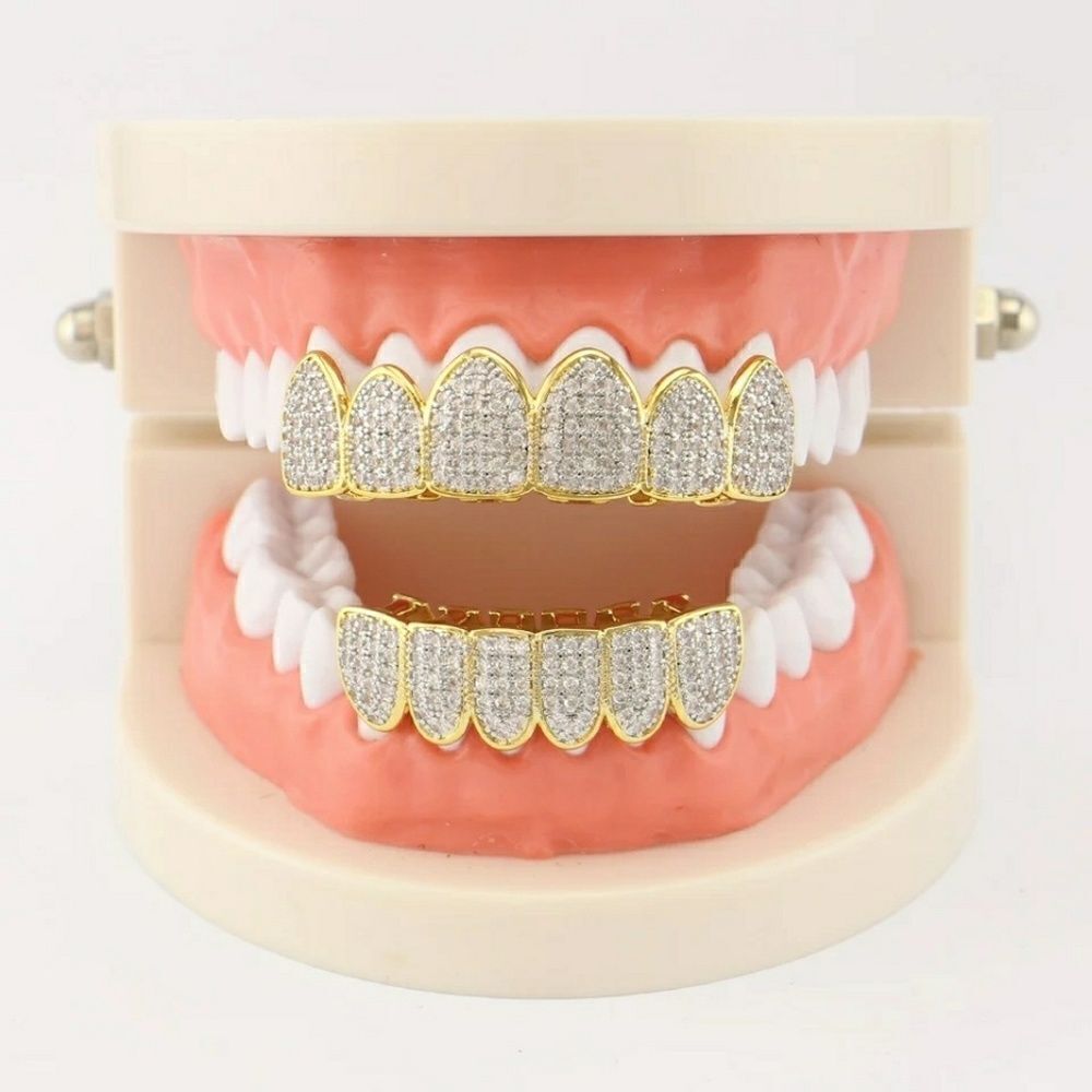 Iced Out Micro Pave Diamond Simulate Grillz Set - Picture 3 of 3
